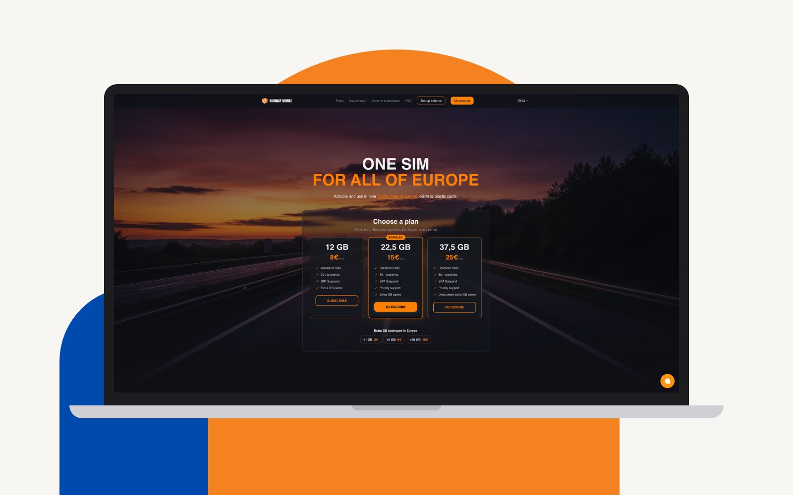 Highway Mobile website shown on a laptop
